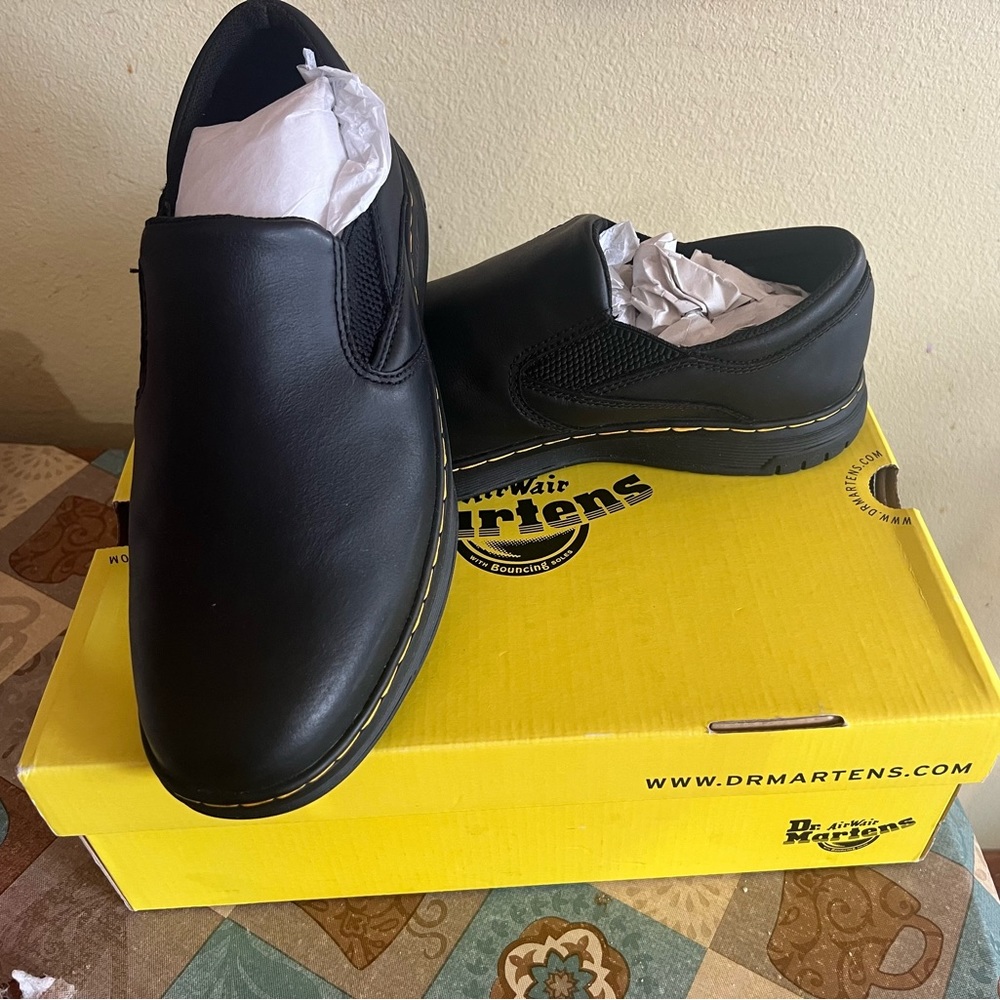 Dr Martens Brockley Sr Black Slip On Safety Shoes-New -Womens 12 /Mens 11 /EU 45